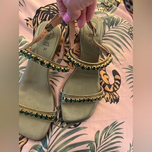 Green Jeweled made in Italy genuine leather sandals 7